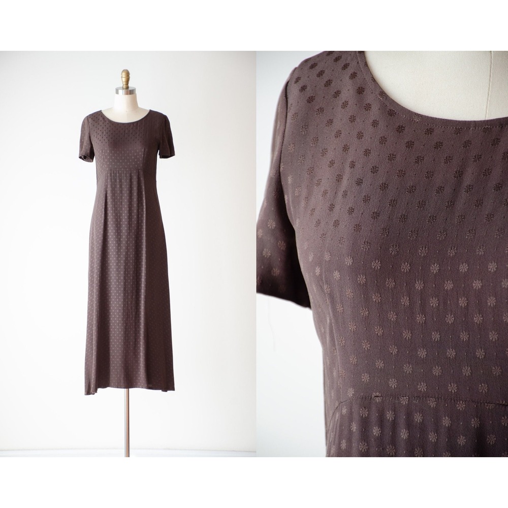 vtg 90s Laura Ashley brown jacquard regency cottagecore maxi dress size S